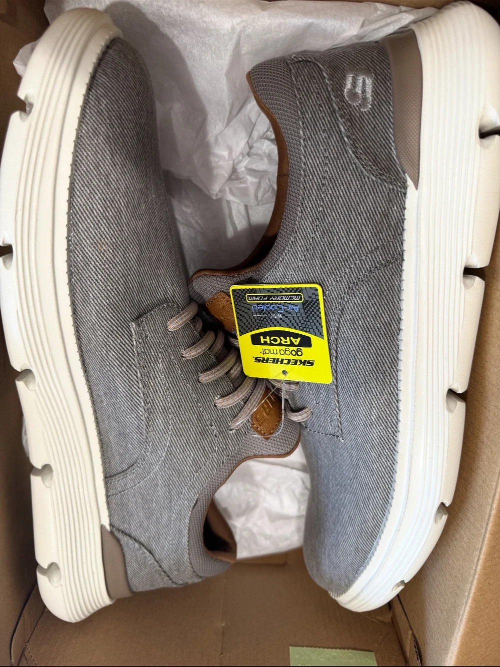 Skechers Men’s Gray Canvas Slip-On Style Sneakers with Tan Accents